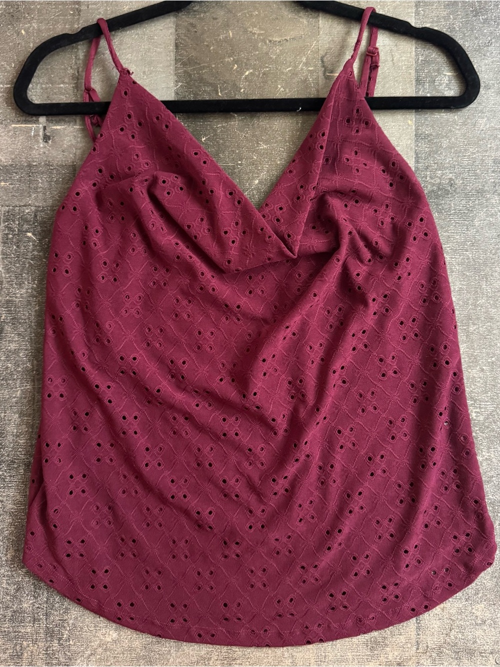 Eyelet Cowl Neck Camisole in Burgundy
